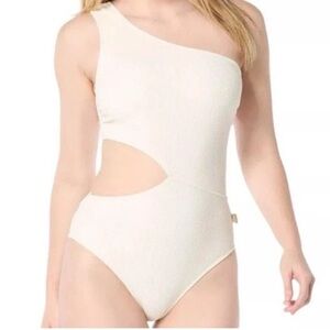 Michael Kors One Shoulder Cut Out One Piece Swimsuit Beige  Size 8 NWT N…